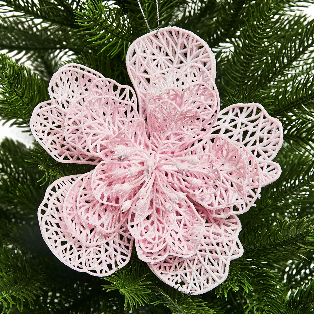88458697 Новогоднее украшение Цветок рождественник 5x18 см цвет розовый STLM-0957104