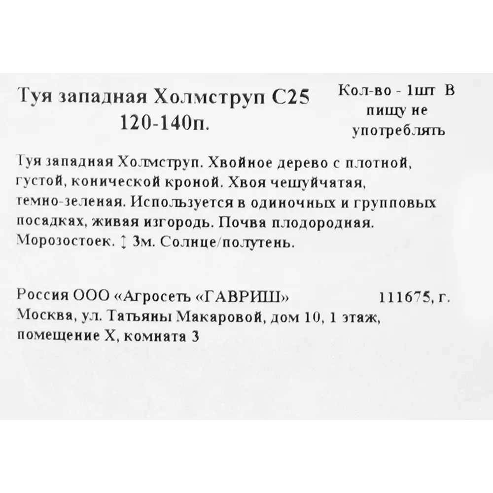 Туя западная «Холмструп» C25 120-140 см 82171919 STLM-2045820 ГАВРИШ  - Вид №1
