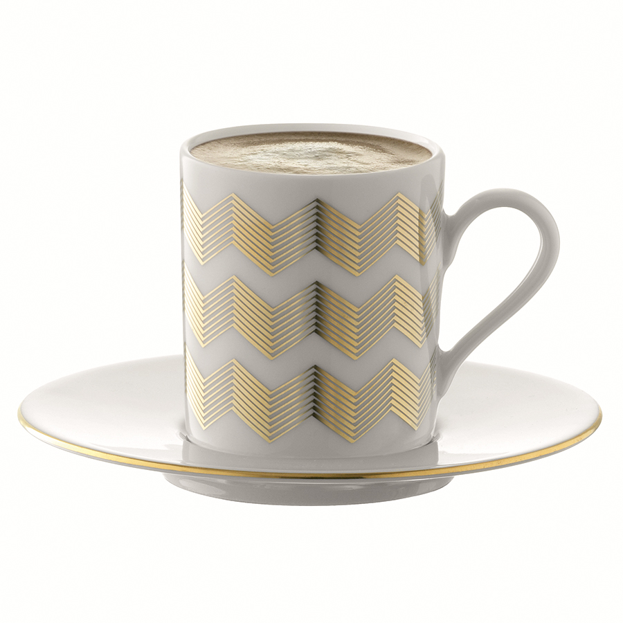 P055-01-146 Набор чашек с блюдцами signature, chevron, 100 мл, золото, 4 шт. LSA International  - Вид №6