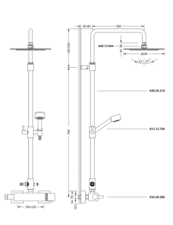 Смеситель для душа с термостатом ½" настенный JOERGER Charleston Square 634.20.460.000 - Вид №1