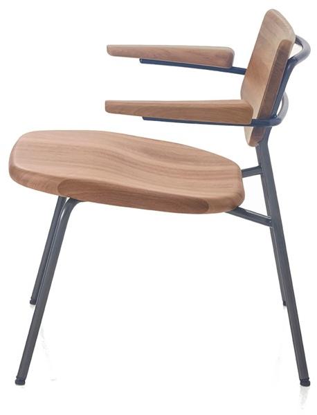 BassamFellows Штабелируемое кресло из нержавеющей стали и дерева с подлокотниками Pipe Cb-585 - Вид №2