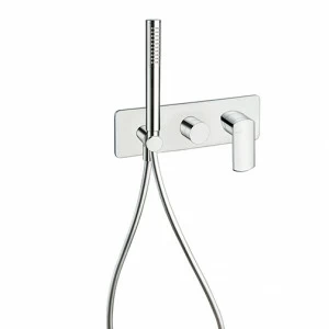 CRIPF603 Внешние части смесителя для ванны / душа для CRICS100 (правая сторона) с переключателем на 3 выхода, ручным душем из латуни с защитой от известкового налета, гибким шлангом LONG LIFE и металлической пластиной Cristina Rubinetterie