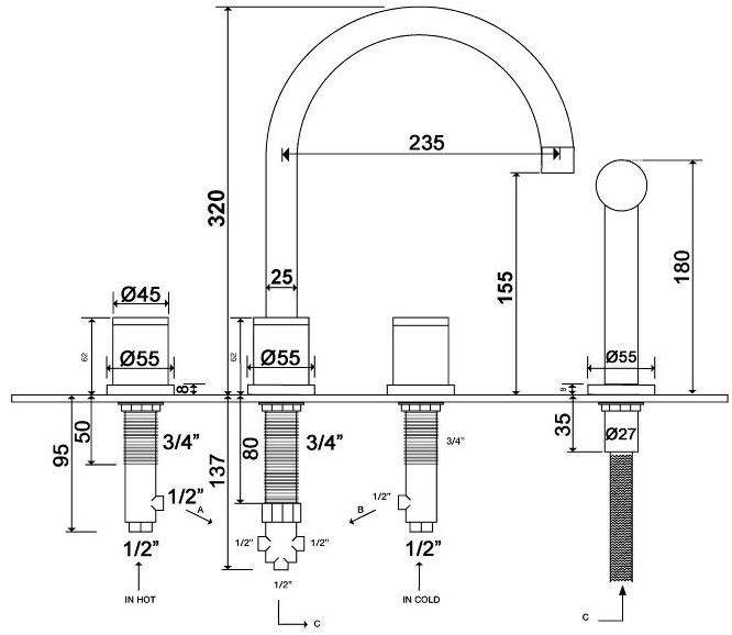 rvb Смеситель для кухни с ручным душем Flamant docks 4080.--.28 - Вид №1