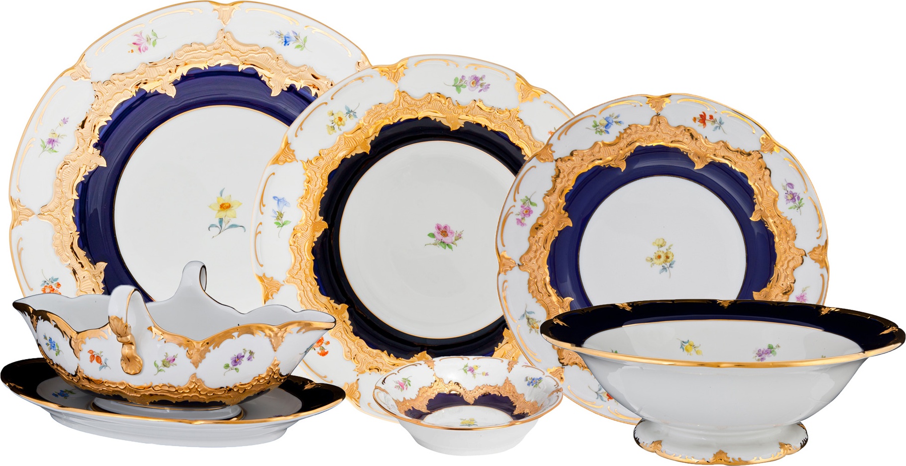 10630665 Meissen Сервиз столовый 6/22 "Форма - Б" (россыпь цветов, кобальт) Фарфор 