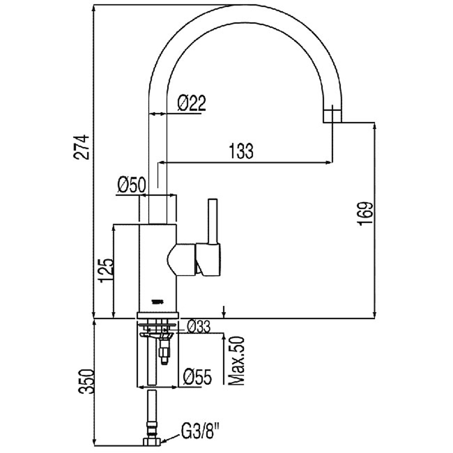 Смеситель для раковины LEX-ALP с одной ручкой и боковой ручкой-20370301 TRES - Вид №1