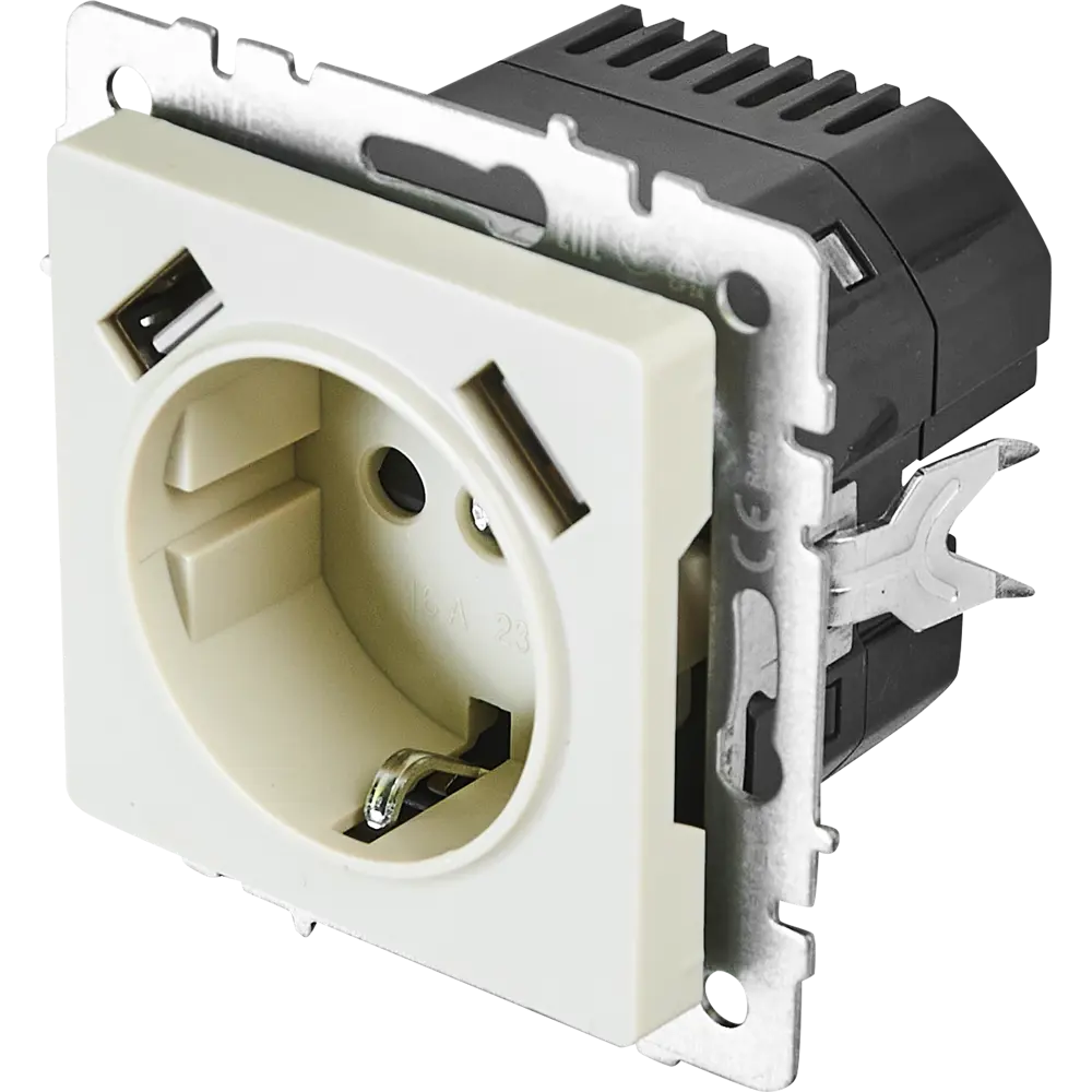 Розетка IEK Brite с USB-портом для скрытого монтажа в бежевом цвете 87761507 STLM-1112647 - Вид №1