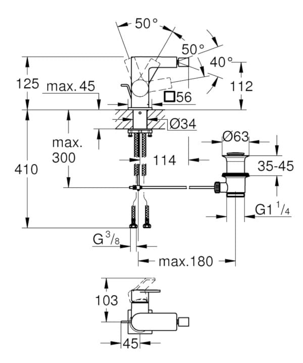 Однорычажный настенный смеситель для биде с поворотным горлышком Grohe Allure New ARCH-00061745 - Вид №4