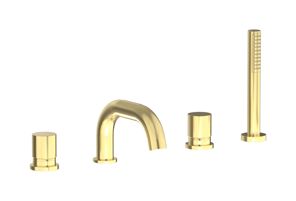 Смеситель на бортик ванной на 4 отверстий с дивертером и душевым гарнитуром. WE ARE IB rr396is Brushed Pale Gold Brera