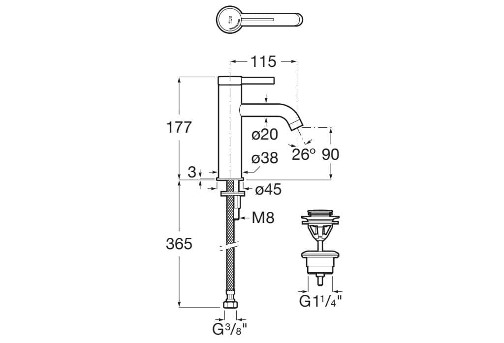 Однорычажный смеситель для раковины с автоматическим сливом Roca Ona ARCH-00132842 - Вид №28