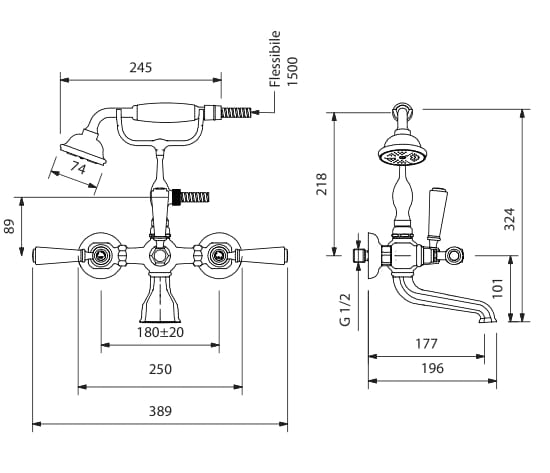 Настенный смеситель для ванны с 2 отверстиями и переключателем Park Avenue Astaire ARCH-00052702 - Вид №2