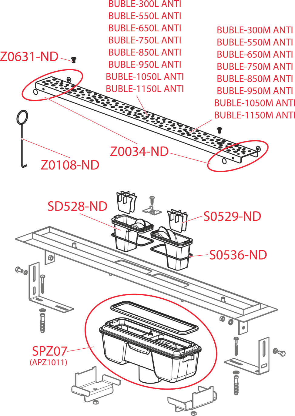 Водоотводящий желоб Antivandal с решеткой, вертикальный сток ALCAPLAST APZ1111 - Вид №2