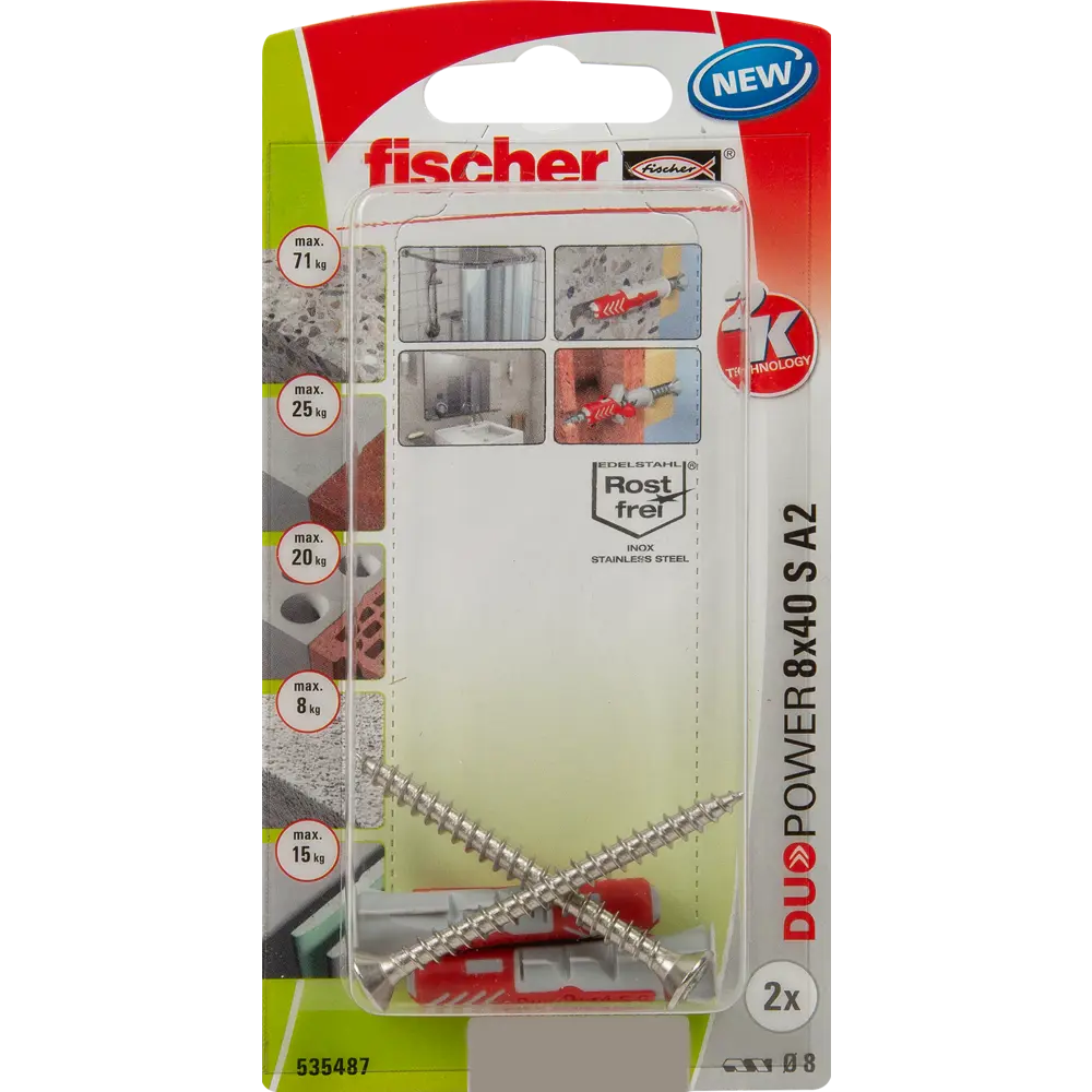 Дюбель с нержавеющим шурупом Duopower 8x40 мм, 2 шт. 82957245 STLM-2201854 FISCHER  - Вид №5