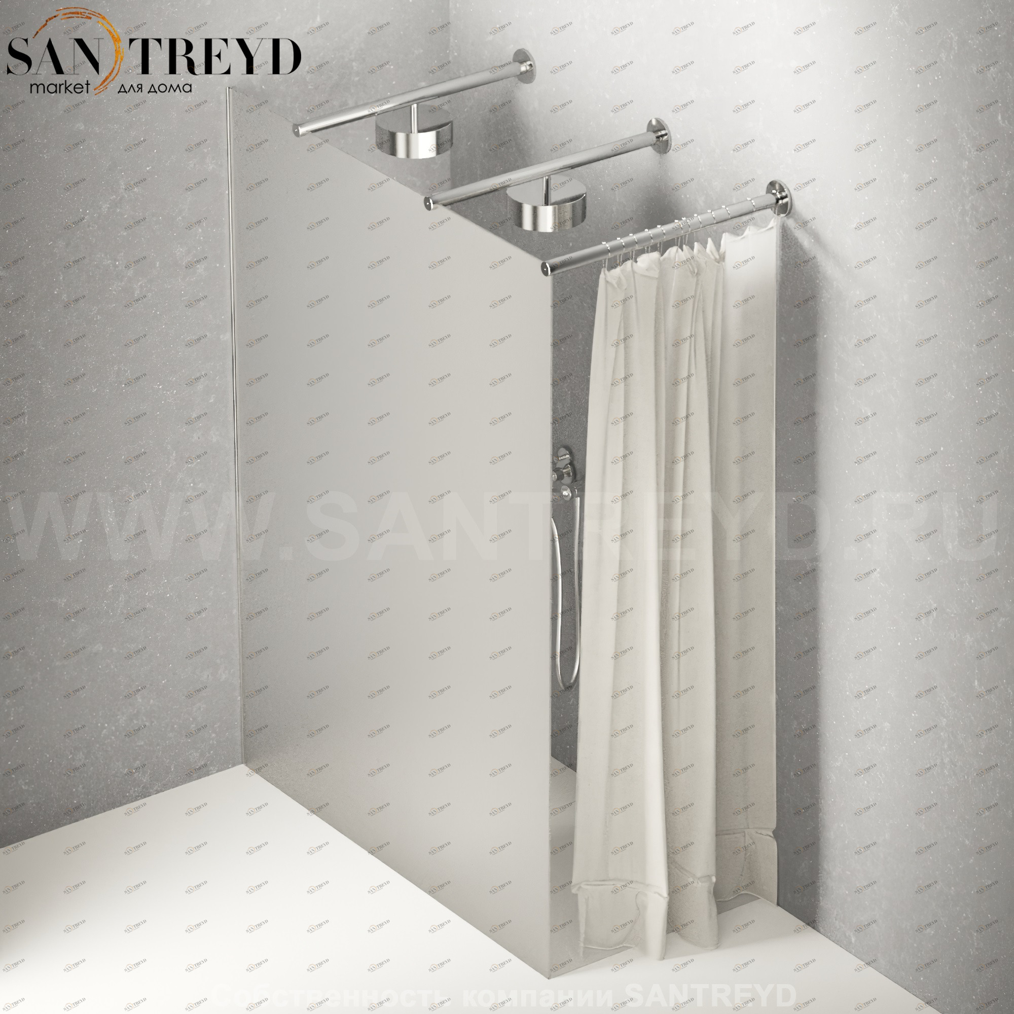 Душевое ограждение FLAT DX подрезаемое, стеклянная со шторкой матовая перегородка с 2-мя держателями со встроенным соплом для установки верхнего душа. Размеры: глубина от 70 до 100 см, длина от 100 до 140 см Agape DXC570100140160SSS