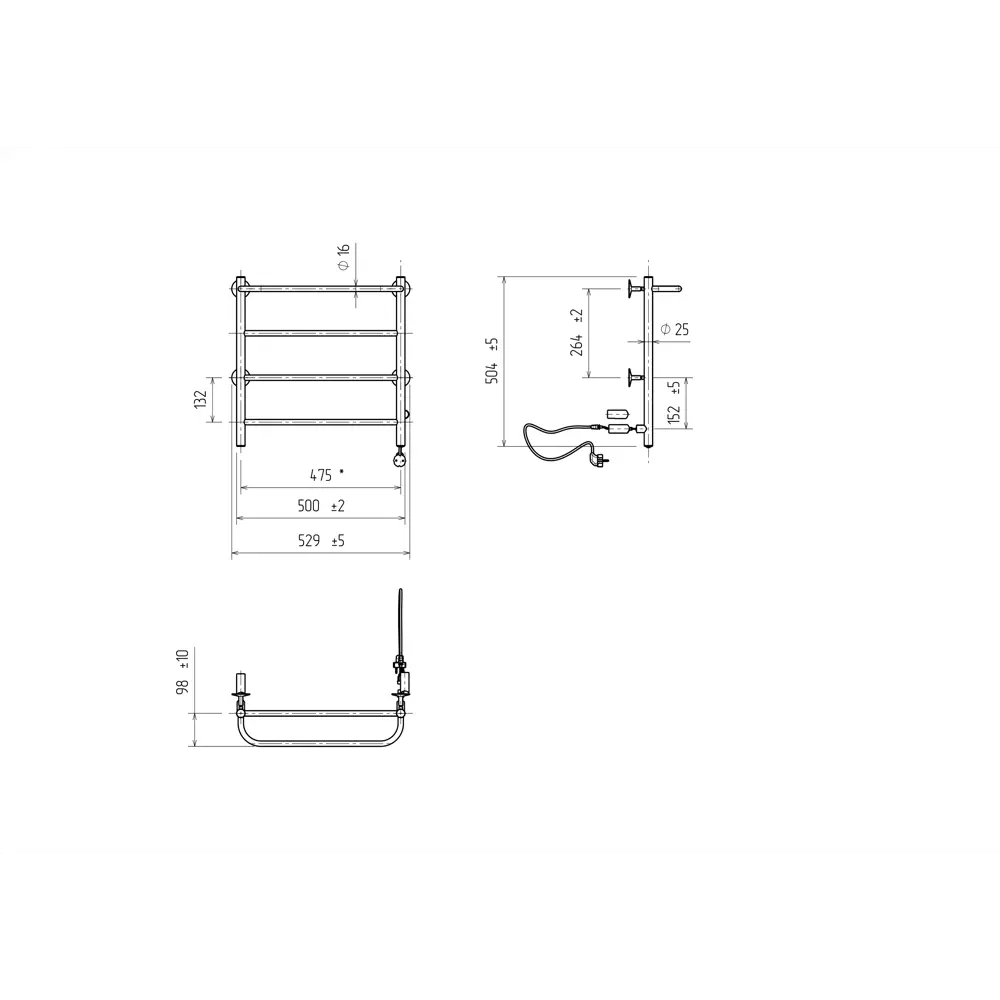 Электрический полотенцесушитель EQUATION для ванной 500x500 мм 89352312 STLM-1430542 - Вид №3