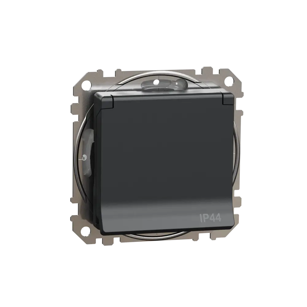Розетка встраиваемая влагозащищенная Systeme Electric Sedna Design с крышкой IP44, цвет антрацит 84794308 STLM-2045941 - Вид №1
