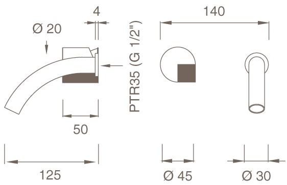 Ceadesign Смеситель для умывальника настенный из нержавеющей стали на 2 отверстия Duet Det 16 - Вид №1