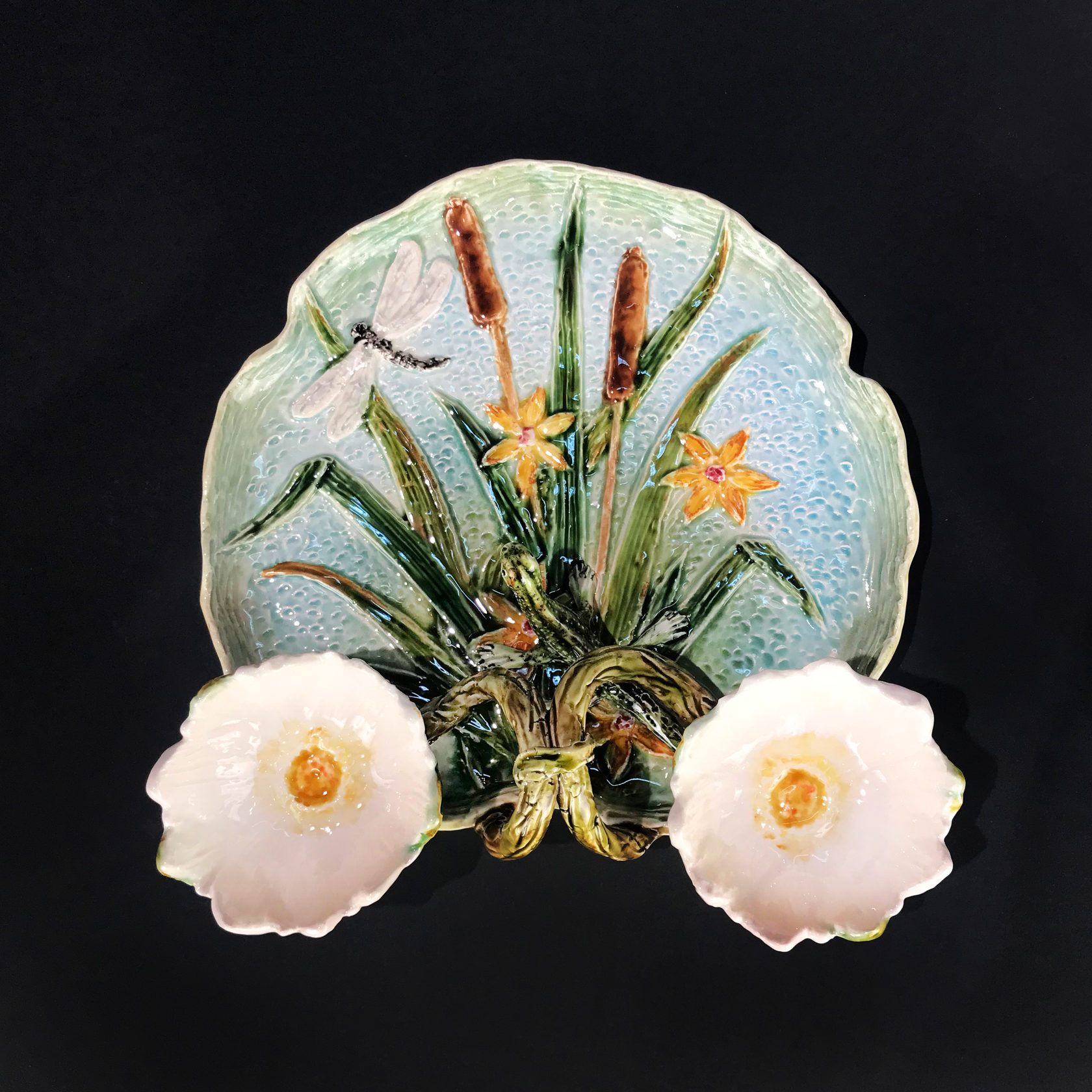 Блюдо для закусок (с двумя кувшинками) Бирюза/Зеленый PROVANSFAIENCE sun-id-994698 - Вид №14