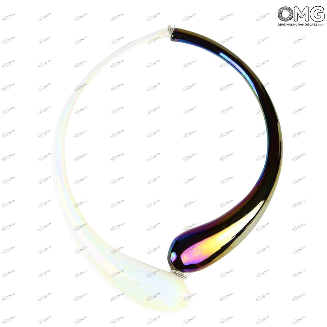 2543 ORIGINALMURANOGLASS Колье Дениз чёрно-белое переливчатое - Original Murano Glass OMG 21 см 