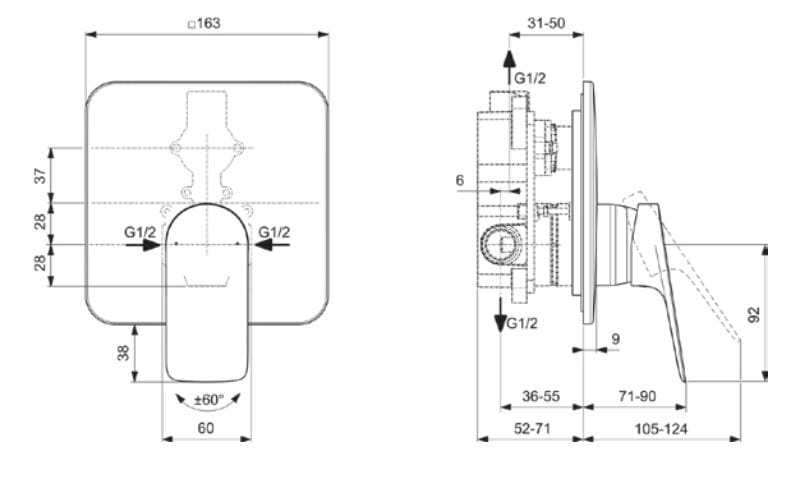 Встраиваемый смеситель для душа с пластиной Ideal Standard Ceralife C ARCH-00027535 - Вид №2