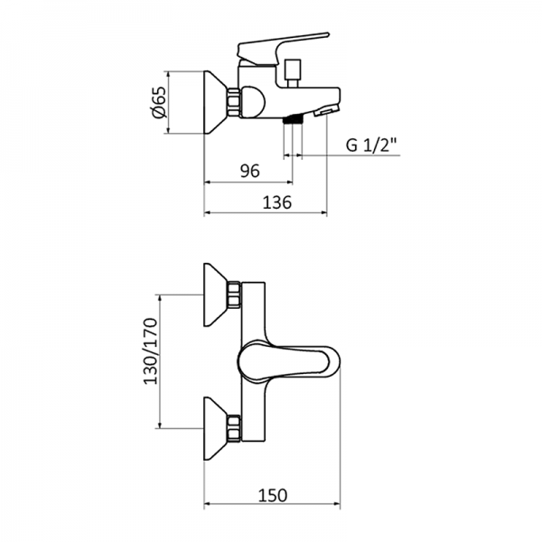 35164350 BASIC Chrome Смеситель ванна-душ Хром GRB MIXERS E-PLUS - Вид №1