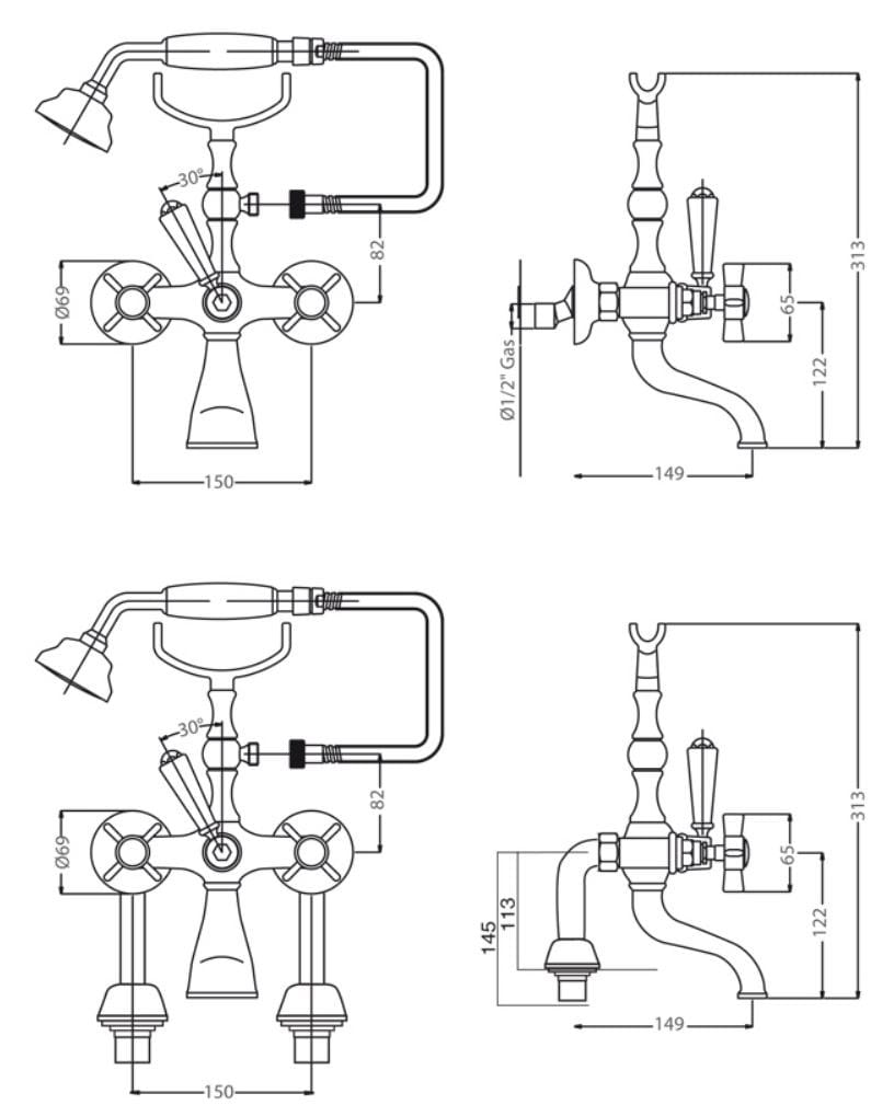 Настенный смеситель для ванны с ручным душем Gentry Home Ascot ARCH-00030785 - Вид №2