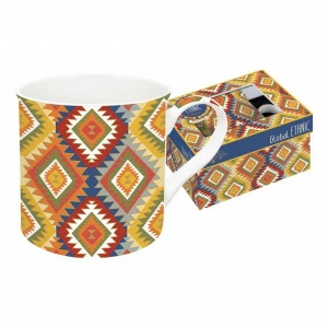 Кружка фарфоровая 0,375 л желтая "Ацтеки" EASY LIFE GLOBAL ETHNIC 00-3946506 Белый;желтый