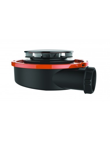 576700 000 00  Водоотводящий желоб Flush 44 для поддона диаметром 90 мм, сверхбыстрый и сверхплоский, круглая крышка, горизонтальный выпуск, нержавеющая сталь Valentin Хром  - Вид №1