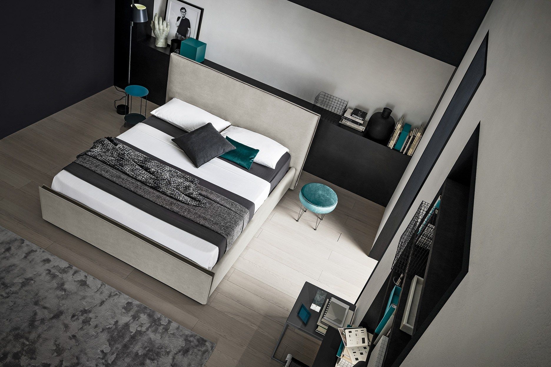 Двуспальная кровать для хранения ткани с мягким изголовьем Felis Bedstories ARCH-00073007 - Вид №1