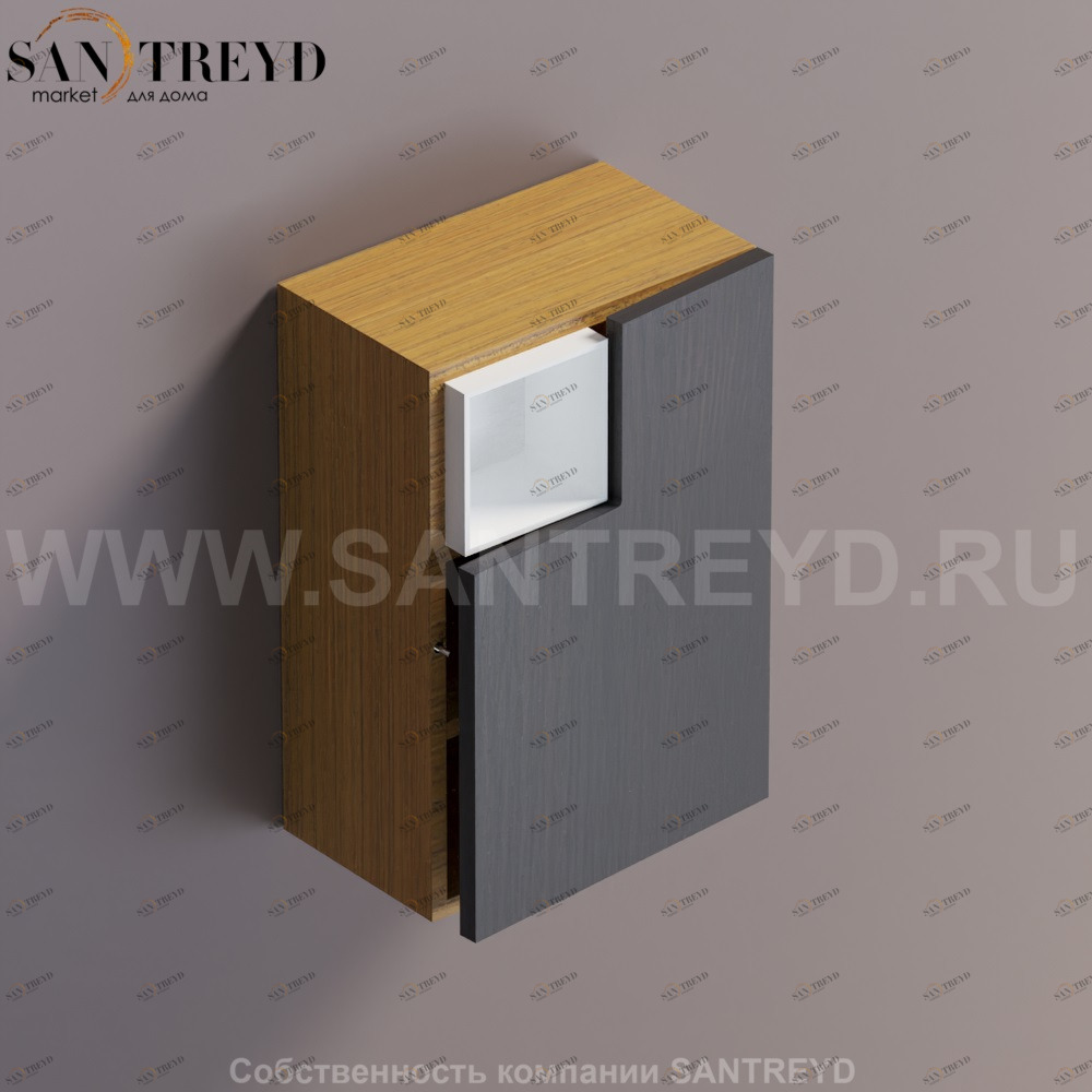 FLAT V Подвесной шкаф с мыльницей с петлями справа. Отделка: тик и темный дуб. AFXMO237042PTRW Agape