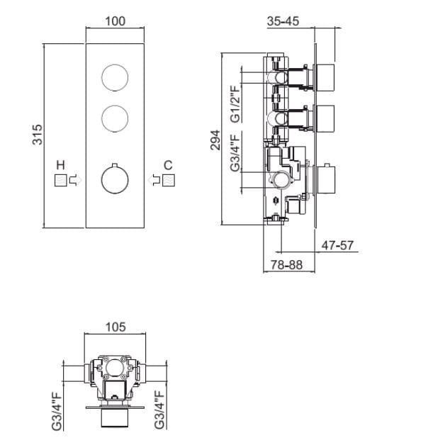 Встраиваемая часть смесителя CARIMALI PARTE INCASSO HIGH FLOW 2 VIE ARCH-00144103 - Вид №2