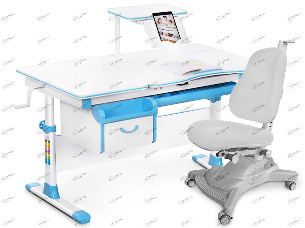 Парта детская Evo-40 с креслом Y-418 G серо-голубая MEALUX EVO  00-3950439 Белый;голубой Santreyd 