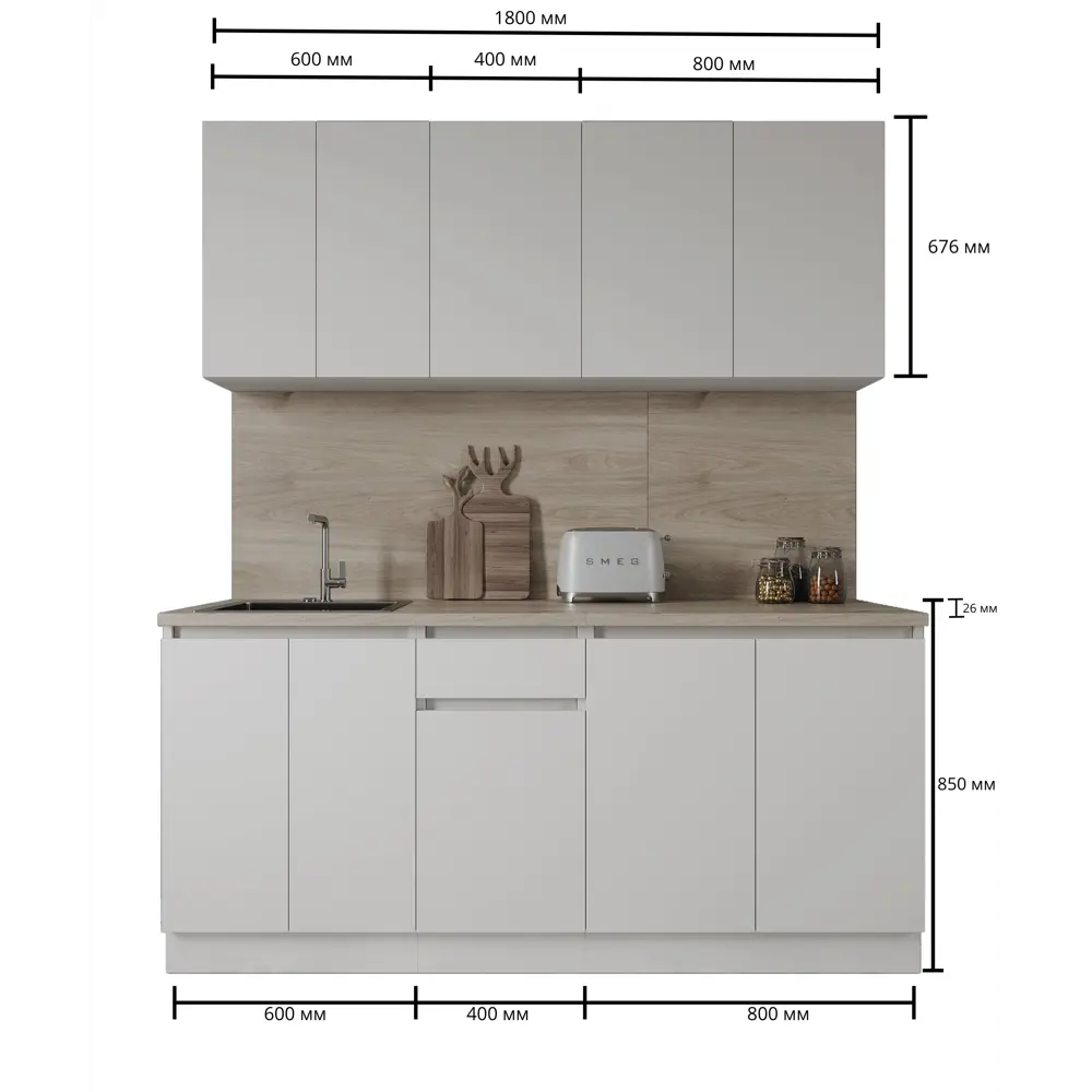 Кухонный гарнитур «Миус» 180x60 см ЛДСП цвет белый 89432446 STLM-2154081 Santreyd