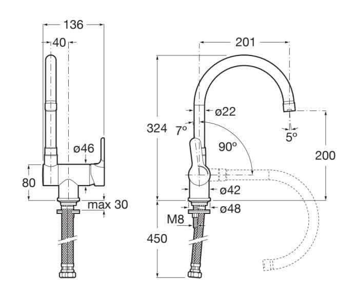 Смеситель для кухни из хромированной латуни Roca L20 ARCH-00075603 - Вид №2