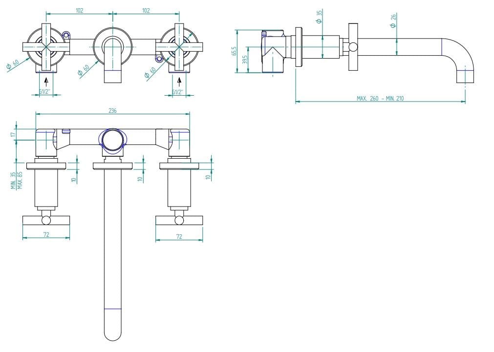 Настенный смеситель для раковины с 3 отверстиями Zazzeri Da-Da ARCH-00090389 - Вид №3