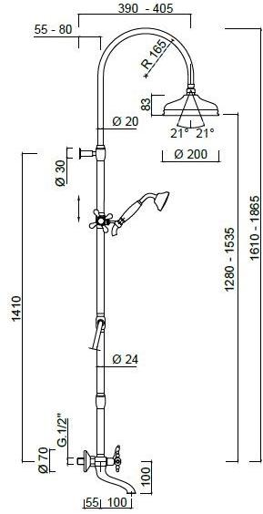 Rubinetteria Giulini Настенная душевая стойка с душевой лейкой Parigi 7300wc-s - Вид №1