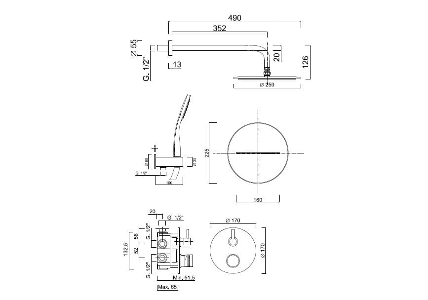 Встраиваемый набор для душа с ручным душем Rubinetteria Giulini MyRing Deluxe ARCH-00007395
