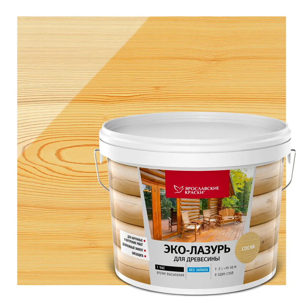 ЯРОСЛАВСКИЕ КРАСКИ Эко-Лазурь для древесины с защитой от плесени, цвет Сосна 9 л 83306825 STLM-0040315