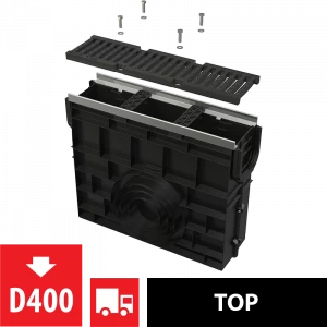 Пескоуловитель для дренажного канала AVZ103 с металлической рамой и чугунной решеткой D400