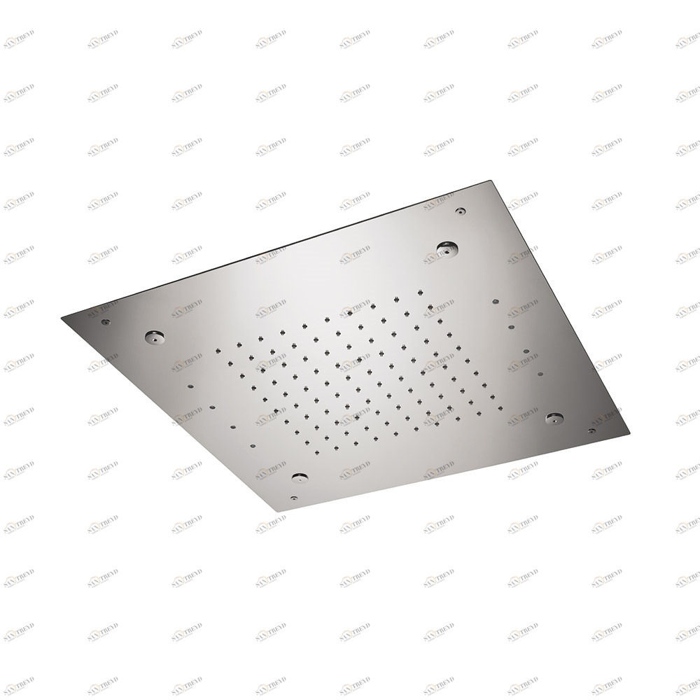 Скрытый верхний душ квадратной формы из нержавеющей стали со струей дождя, распылителем и встроенной многоцветной автоматической системой освещения.  NEWFORM Италия 70008