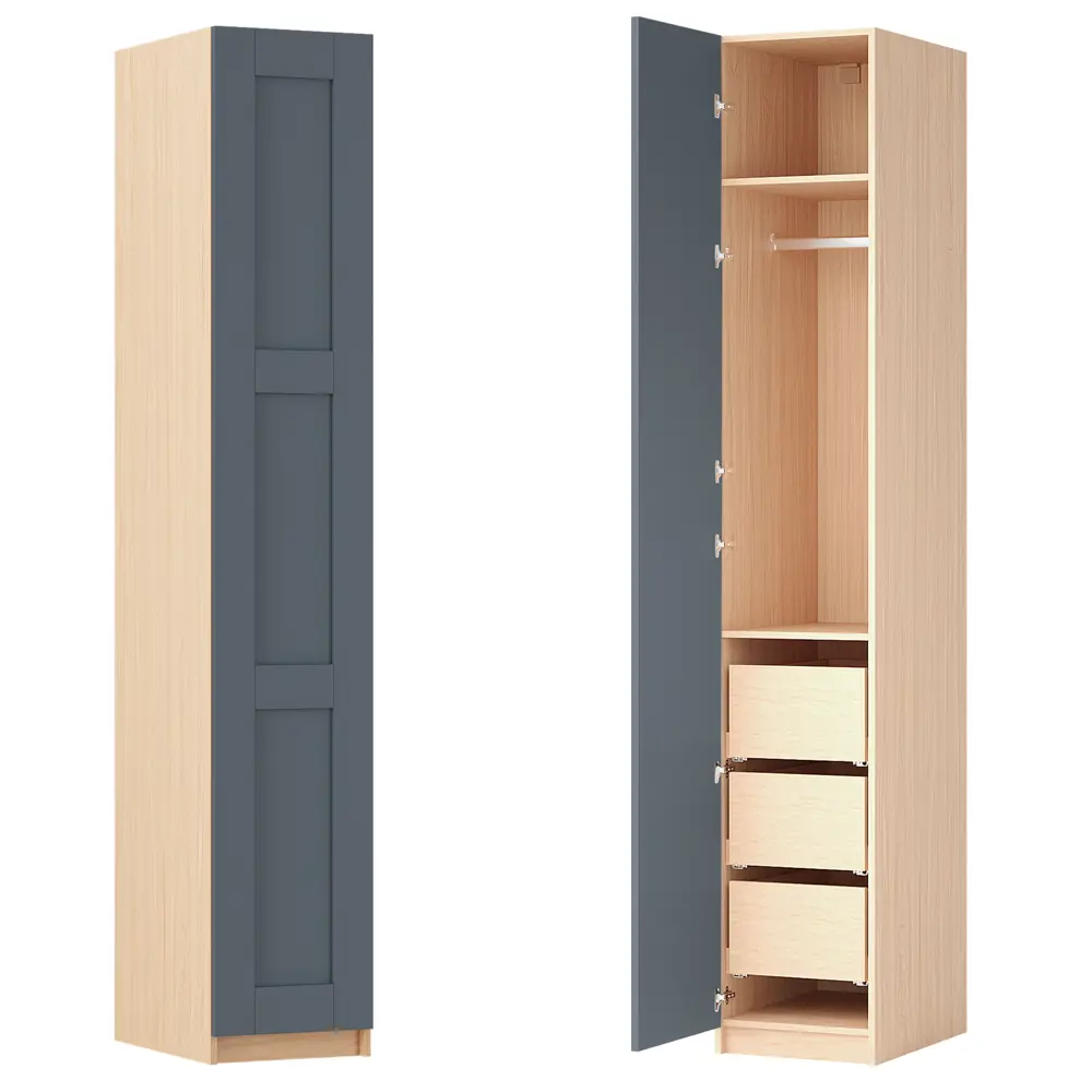 Шкаф распашной Реймс серый с  2 полками, штангой и 3 ящиками 40х232,2х54,5 ЛДСП каркас дуб комано Santreyd Лион STLM-2192360 - Вид №2