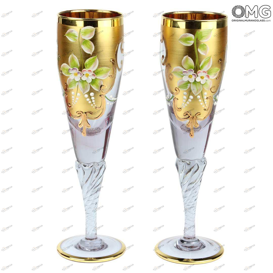 2140 ORIGINALMURANOGLASS Набор из 2 бокалов-флюте светло-розового цвета- я&ты- trefuochi 6 см 