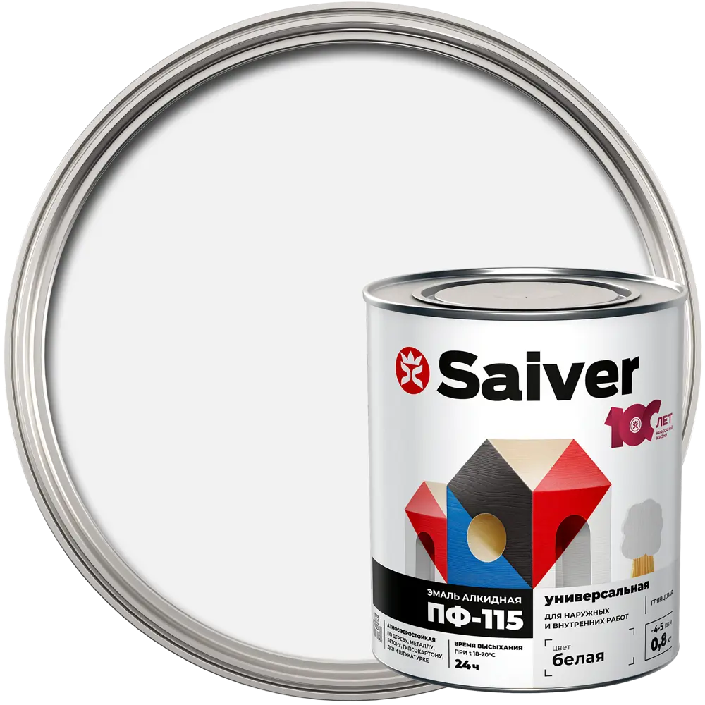 Эмаль ПФ-115 Saiver Lux глянцевая цвет белый 0.8 кг 83402334 STLM-2001819 