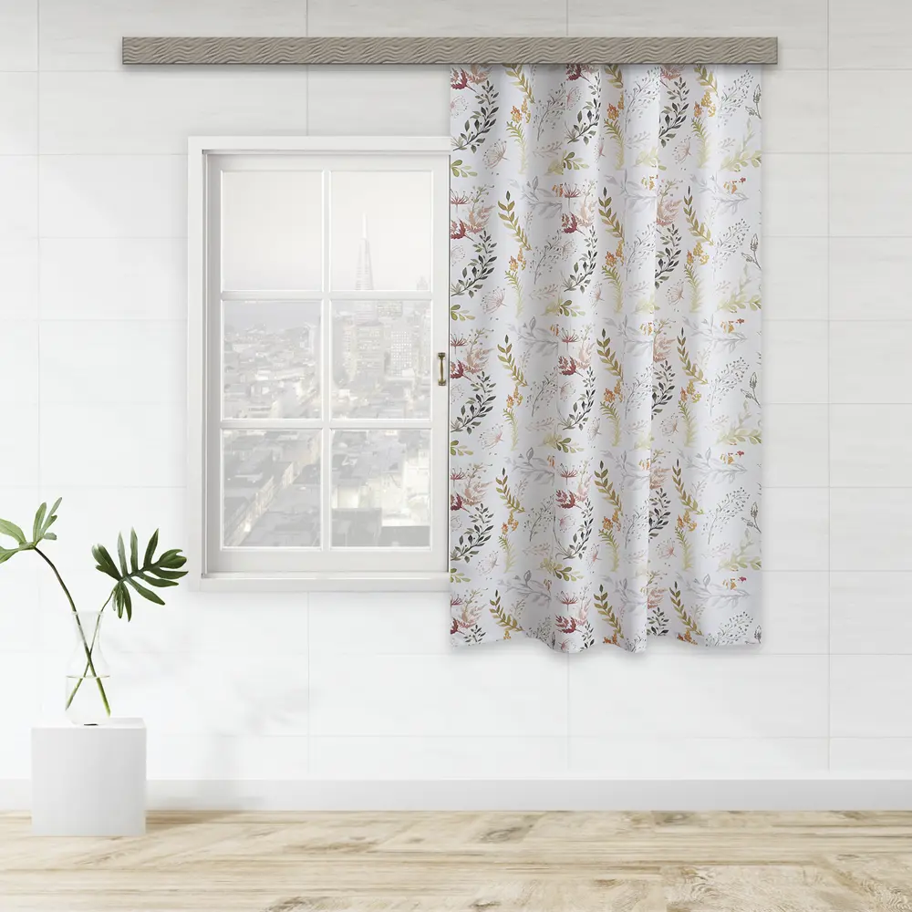 Штора на ленте для кухни Листья 135x180 см цвет коричневый WITERRA STLM-2201738