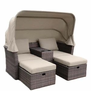 Шезлонги-лежаки с тентом из искусственного ротанга 2 шт коричневая Afina Brown AFINA  00-3881229 Коричневый