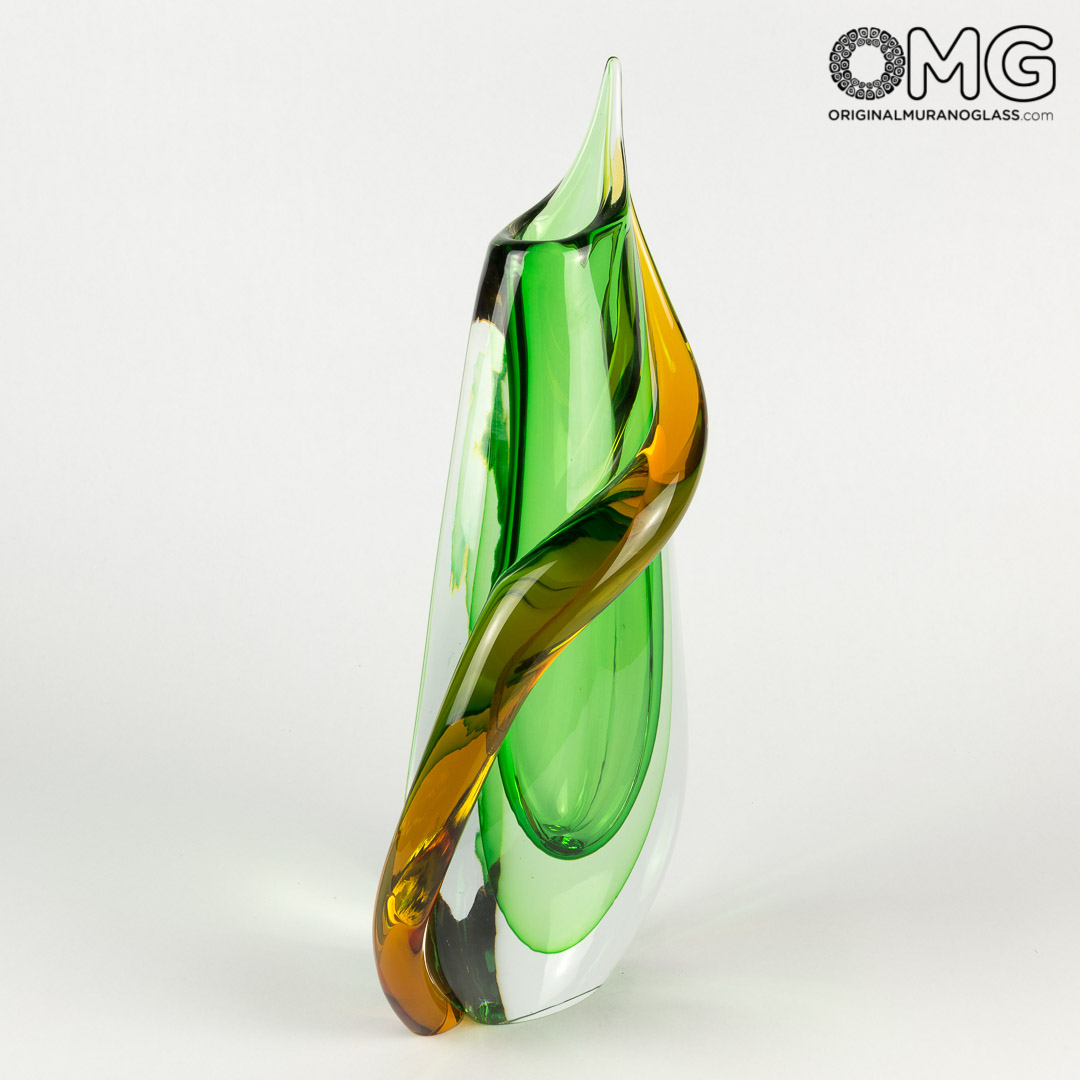 2883 ORIGINALMURANOGLASS Ваза Калла - насыщенный зелёный - соммерсо - Original Murano Glass OMG 20 см  - Вид №1