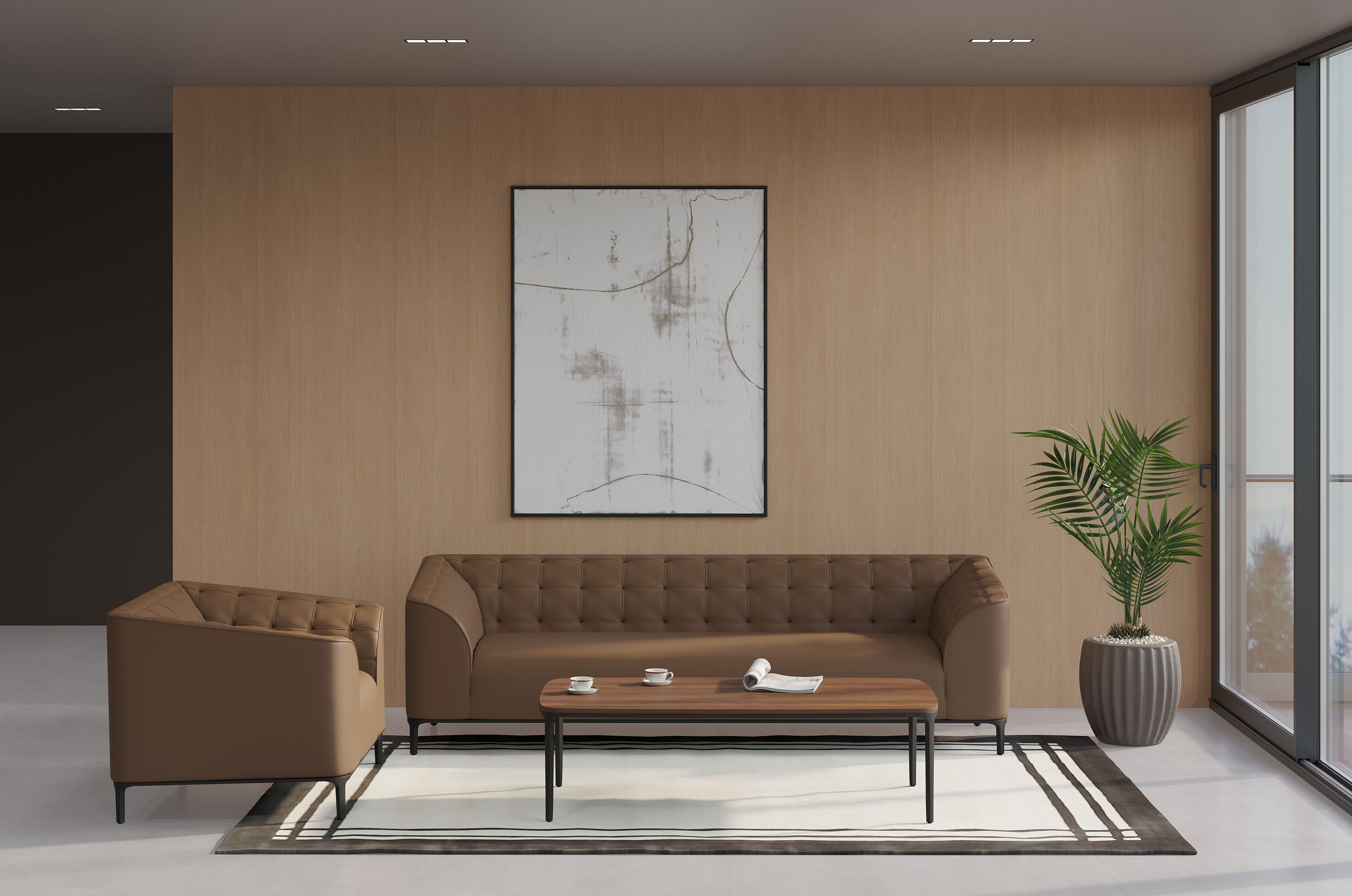 3-местный кожаный капитонный диван Ersa Земля ARCH-00045907 - Вид №1