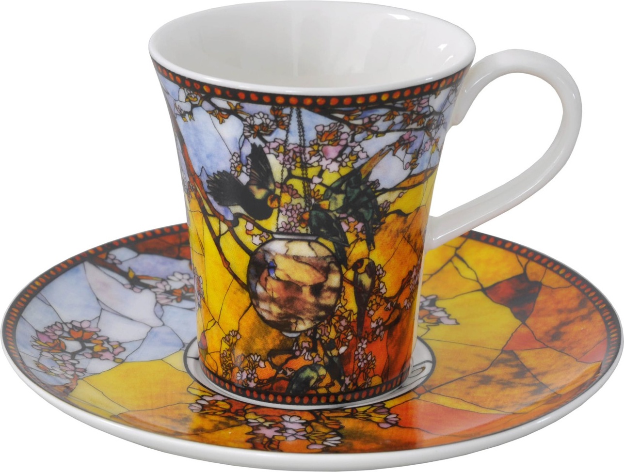 10604086 Goebel Чашка с блюдцем мокко "Попугаи" Фарфор 