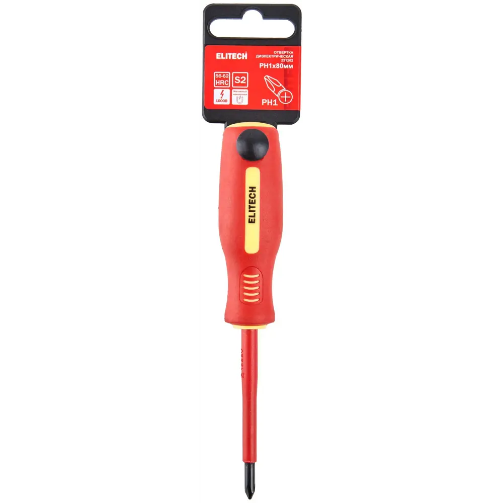 Отвертка крестовая диэлектрическая Elitech PH1x80 мм с магнитным наконечником 89407150 STLM-1576789 - Вид №5