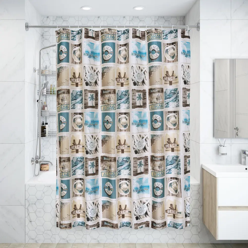 Штора для ванной SWENSA Beach 180×180 см - стильная защита от брызг 82068074 STLM-0018748