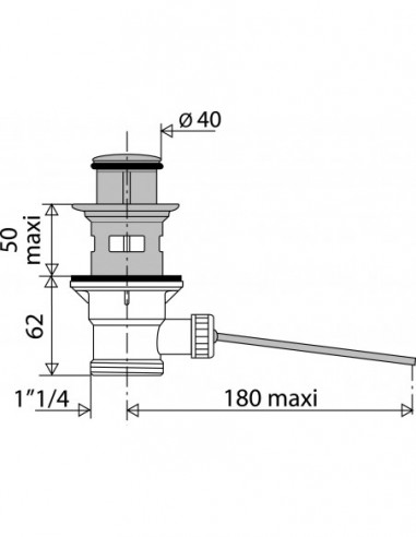 103500 000 00  Автоматический пластиковый слив для умывальника, с латунным клапаном, с горизонтальным язычком, затяжка 40/50 мм, NF Valentin Хром  - Вид №2